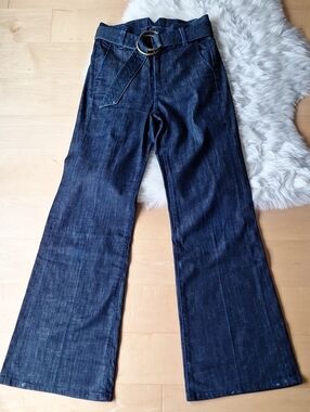 7 For All Mankind High-Waist Dark Blue Wide-Leg Jeans with Belt